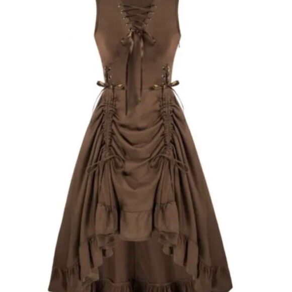 Scarlet Darkness Steampunk Gothic Dress Lace Up Sleeveless Ruffled High … - Picture 3 of 10